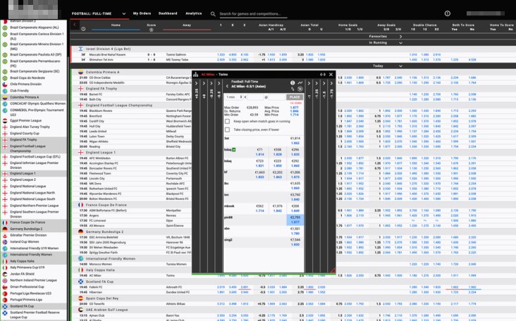 Mollybet interface with betting exchange window